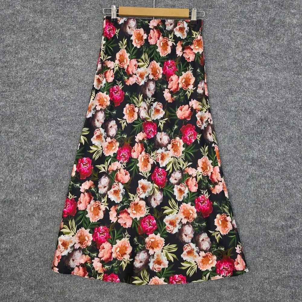 Cami NYC Skirt XS Floral Silk Satin Midi Multi Romantic Fairy Elegant Bohemian